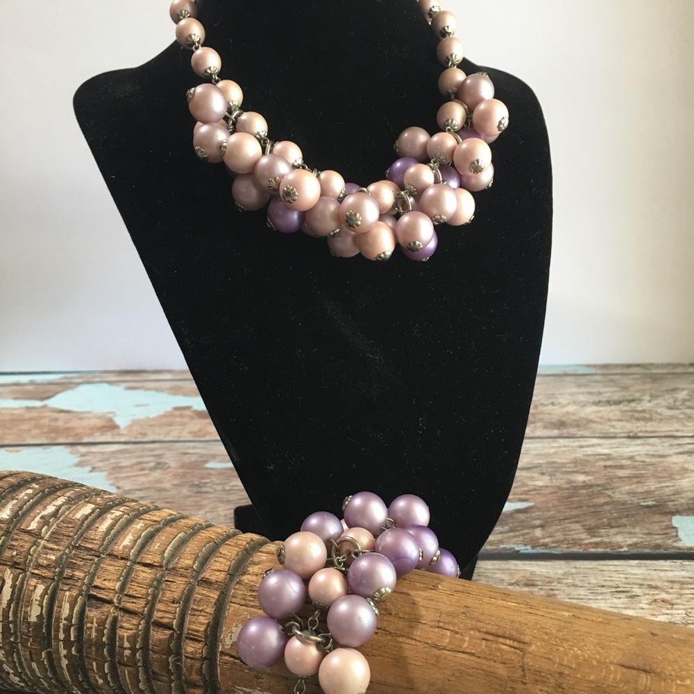 Vintage Cluster Statement Necklace/Bracelet Set
